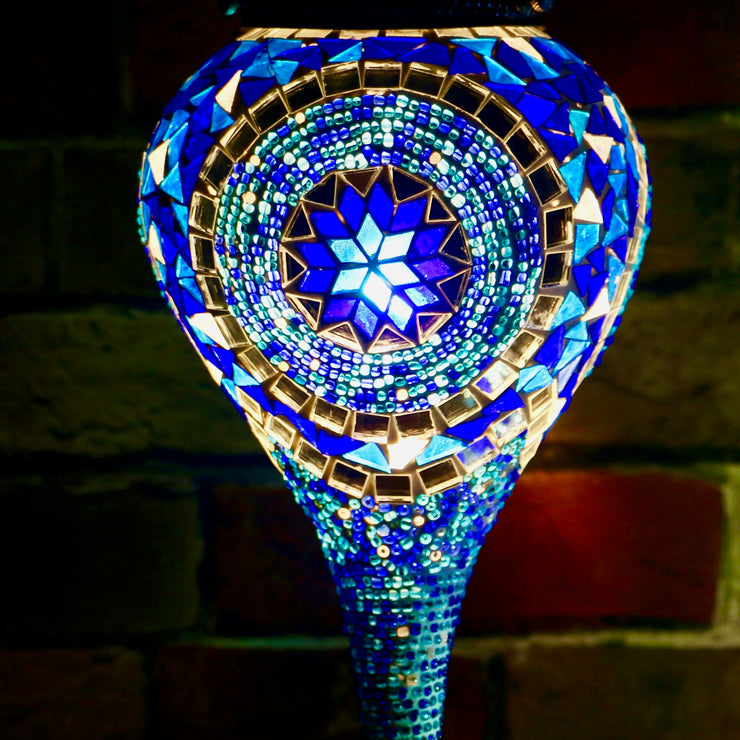 Hanging Mosaic Globe in Blues, Droplet Shape