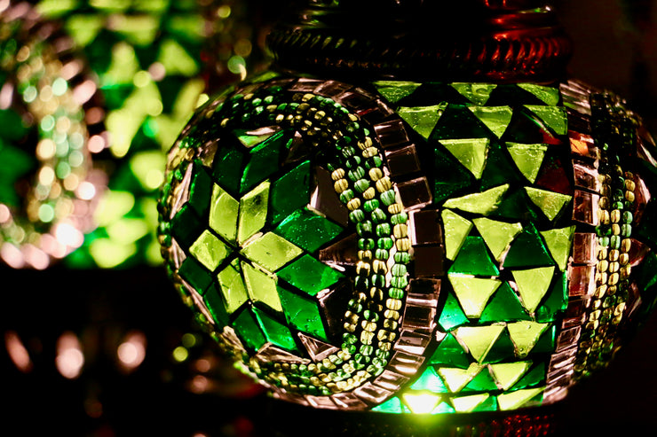 Five Globe Mosaic Chandelier in Shades of Green