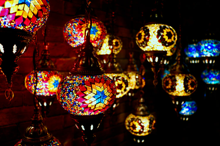 Seven Globe Mosaic Chandelier in Bright & Happy Colors