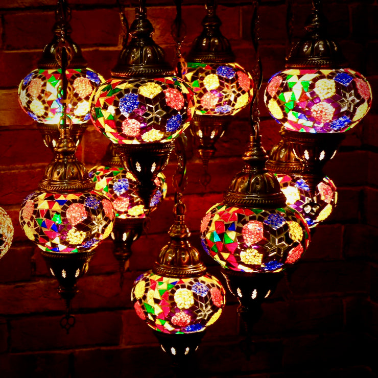 Nine Globe Mosaic Chandelier in MutliColors