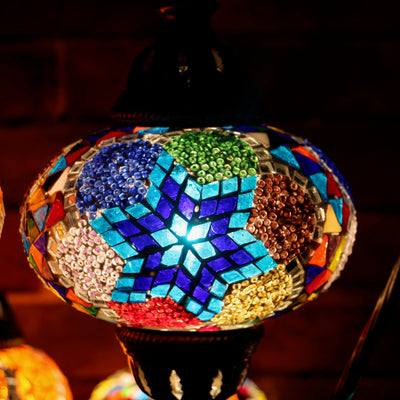 Mosaic Table Lamp in MultiColor Blue Star, Swan Neck