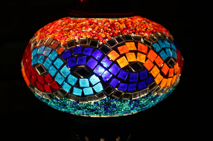 Mosaic Table Lamp with Orange, Red, and Two Blues