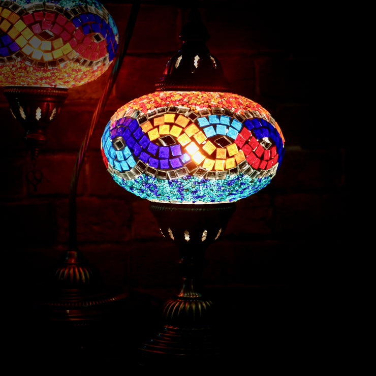 Mosaic Table Lamp with Orange, Red, and Two Blues