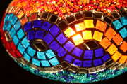 Mosaic Table Lamp with Orange, Red, and Two Blues